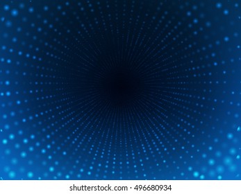 Abstract Technology Tunnel with Light at the End. 3D tunnel grid. Vector Abstract Digital Illustration.