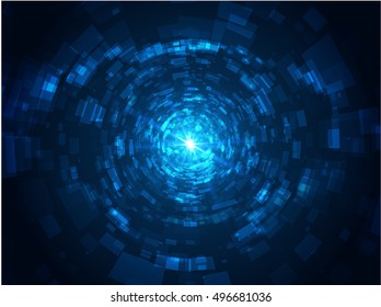 Abstract Technology Tunnel with Light at the End. 3D tunnel grid. Vector Abstract Digital Illustration.