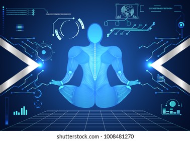 abstract technology ui futuristic concept human body hud interface hologram elements of digital data chart, communication, computing and circle percent vitality innovation on hi tech future background