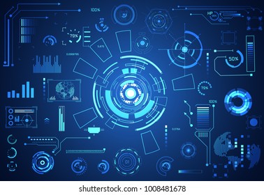 abstract technology ui futuristic concept hud interface hologram elements of digital data chart, communication, computing and circle percent vitality innovation on hi tech future design background