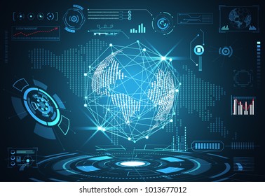 abstract technology ui futuristic concept world hud interface hologram elements of digital data chart, communication, computing,circle percent vitality innovation on hi tech future design background