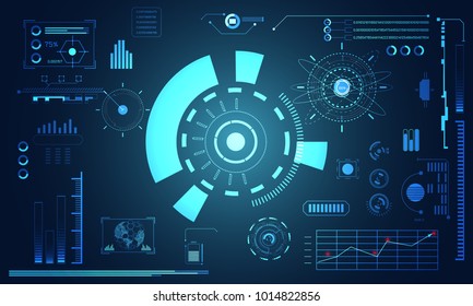 abstract technology ui futuristic concept hud interface hologram elements of digital data chart, communication, computing and circle percent vitality innovation on hi tech future design background