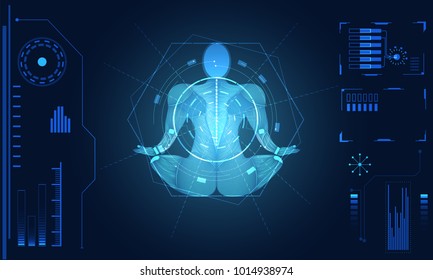 abstract technology ui futuristic concept human body hud interface hologram elements of digital data chart, communication, computing and circle percent vitality innovation on hi tech future background