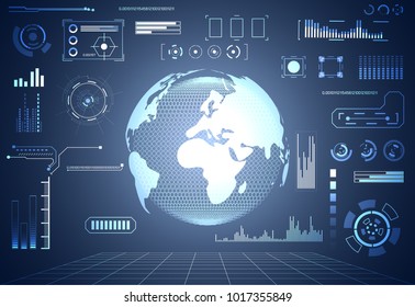 abstract technology ui futuristic concept world hud interface hologram elements of digital data chart, communication, and circle percent vitality innovation on hi tech future design background