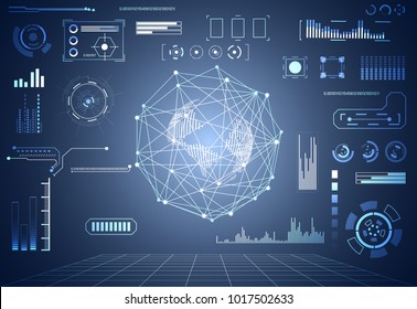 abstract technology ui futuristic concept world digital hud interface hologram elements of digital data chart, communication, and circle percent vitality innovation on hi tech future design background