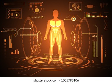 abstract technology ui futuristic concept hud interface hologram elements of digital data chart, communication, computing,human body digital health care ; health future design on hi tech background.