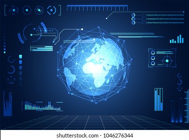 abstract technology ui futuristic concept world hud interface hologram elements of digital data chart, communication, and circle percent vitality innovation on hi tech future design background