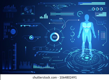 abstract technology ui futuristic concept hud interface hologram elements of digital data chart, communication, computing,human body digital health care ; health future design on hi tech background.