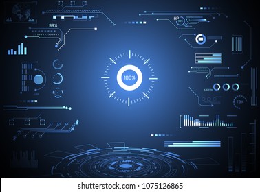 abstract technology ui futuristic concept hud interface hologram elements of digital data chart, communication, computing and circle percent vitality innovation on hi tech future design background
