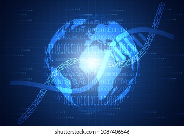 abstract technology ui futuristic concept world digital cyber binary and DNA on hi tech future design background