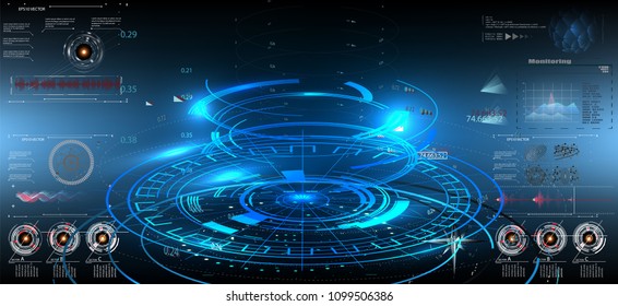 abstract technology ui futuristic concept hud interface hologram elements of digital data chart, communication, computing and circle percent vitality innovation on hi tech future design background