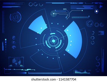 abstract technology ui futuristic concept hud interface hologram elements of digital data chart, communication, computing and circle percent vitality innovation on hi tech future design background