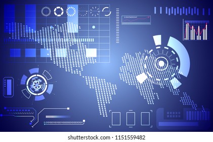 abstract technology ui futuristic concept map dot hud interface hologram elements of digital data chart, communication, and circle percent vitality innovation on hi tech future design background
