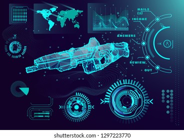 abstract technology ui futuristic concept hud interface hologram elements of digital data chart, brain, computing and circle percent vitality innovation on hi tech future design background 