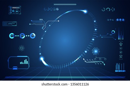 abstract technology ui futuristic concept hud interface hologram elements of digital data chart, communication, computing and circle percent vitality innovation on hi tech future design background