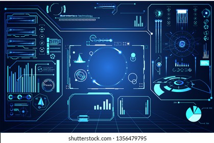 abstract technology ui futuristic concept hud interface hologram elements of digital data chart, communication, computing and circle percent vitality innovation on hi tech future design background