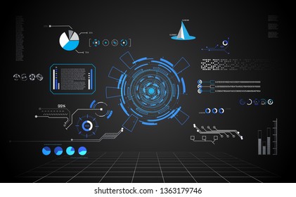 abstract technology ui futuristic concept hud interface hologram elements of digital data chart, communication, computing and circle percent vitality innovation. hi tech future design background.