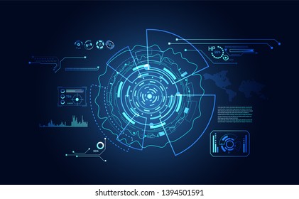 abstract technology ui futuristic concept hud interface hologram elements of digital data chart, communication, computing and circle percent vitality innovation on hi tech future design background