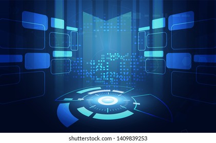 	
abstract technology ui futuristic concept hud interface hologram elements of digital data chart, communication, computing and circle percent vitality innovation on hi tech future design background