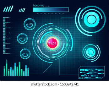Abstract technology ui futuristic concept hud interface hologram elements of digital data char and circle percent vitality innovation on hi tech future design background