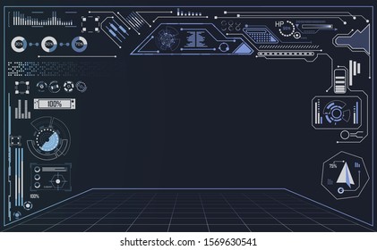 abstract technology ui futuristic concept hud interface hologram elements of digital data chart, communication, computing and circle percent vitality innovation on hi tech future design background