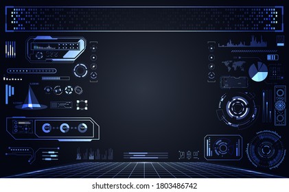 abstract technology ui futuristic concept hud interface hologram elements of digital data chart, communication, computing and circle percent vitality innovation on hi tech future design background