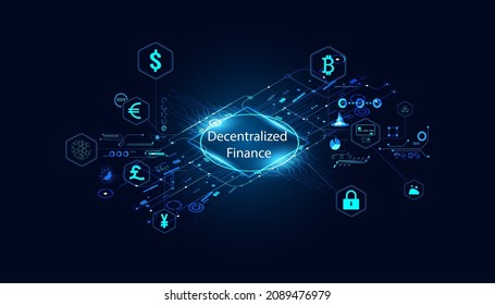 Abstract Technology Ui Futuristic Concept Hud Interface Hologram Elements Of Digital Data Chart, Communication, Decentralized Finance On Hi Tech Future Design Background