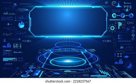 abstract technology ui futuristic concept hud interface hologram elements of digital data chart, communication, computing and circle percent vitality innovation on hi tech future design background