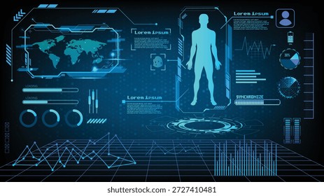 Tecnología abstracta UI concepto futurista HUD interfaz holograma Elementos de gráfico de datos digitales, cuidado de la salud digital del cuerpo humano.