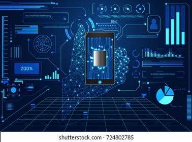 abstract technology ui futuristic concept phone interface hologram elements of digital data chart, communication, computing and circle percent vitality innovation on hi tech future design background