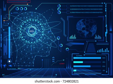 abstract technology ui futuristic concept human brain interface hologram elements of digital data chart, communication, computing and percent vitality innovation on hi tech future design background