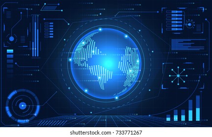 abstract technology ui futuristic concept hud interface hologram elements of digital data chart, communication, computing and circle world innovation on hi tech future design background