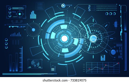 abstract technology ui futuristic concept hud interface hologram elements of digital data chart, communication, computing and circle percent vitality innovation on hi tech future design background