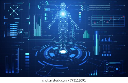 abstract technology ui futuristic  concept hud interface hologram elements of digital data chart, communication, computing,human body digital health care ; health future design on hi tech background.