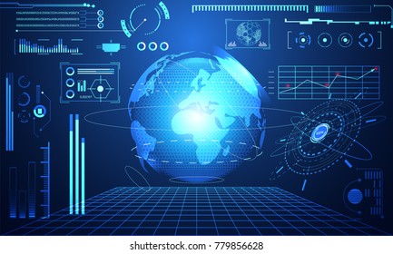 abstract technology ui futuristic concept hud world interface hologram elements of digital data chart, communication, computing and percent vitality innovation on hi tech future design background