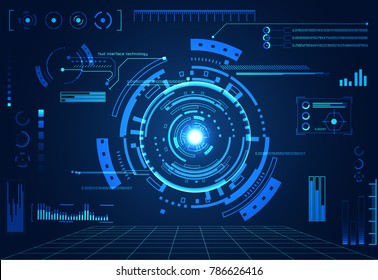 abstract technology ui futuristic concept hud interface hologram elements of digital data chart, communication, computing and circle percent vitality innovation on hi tech future design background