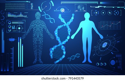 abstract technology ui futuristic concept human digital DNA health care of hud interface hologram elements of digital data chart, communication,innovation on hi tech future design background