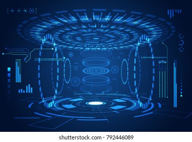 abstract technology ui futuristic concept hud interface hologram elements of digital data chart, communication, computing and circle percent vitality innovation on hi tech future design background