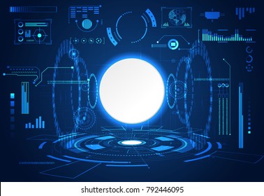 abstract technology ui futuristic concept hud interface hologram elements of digital data chart, communication, computing and circle percent vitality innovation on hi tech future design background
