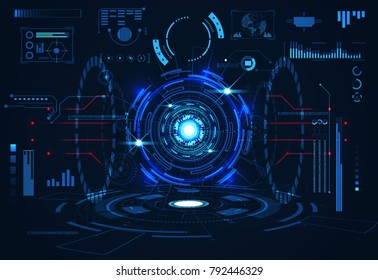 abstract technology ui futuristic concept hud interface hologram elements of digital data chart, communication, computing and circle percent vitality innovation on hi tech future design background