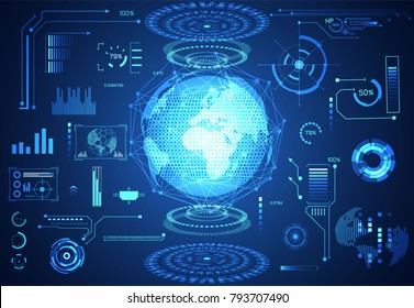abstract technology ui futuristic concept world hud interface hologram elements of digital data chart, communication,and circle percent vitality innovation on hi tech future design background