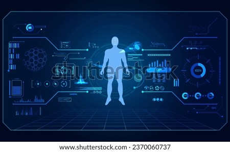 abstract technology ui futuristic concept human health hud interface hologram elements of digital data chart, communication, computing and circle percent vitality innovation on hi tech