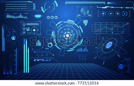 abstract technology ui futuristic concept hud interface hologram elements of digital data chart, communication, computing and circle percent vitality innovation on hi tech future design background
