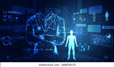 abstract technology ui futuristic human medical hud interface hologram elements of digital data chart, DNA,Fingerprint,Brain computing circle vitality innovation on hi tech future design background