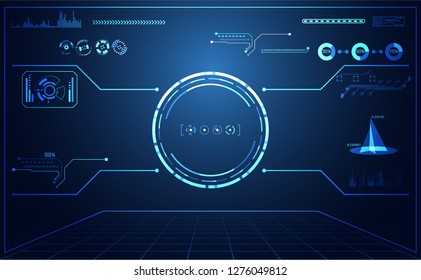 abstract technology ui futuristic map hud interface hologram elements of digital data chart, communication, computing and circle percent vitality innovation on hi tech future design background