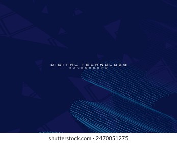 Abstrakte Technologie Einzigartiges Muster futuristisches Digitalkonzept mit beleuchteten quadratischen Elementen leuchtenden Teilchen auf dunkelblauem Hintergrund. Vektorillustration der digitalen Welt.
