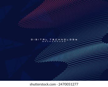 Abstract technology unique pattern futuristic digital concept with lighting square elements glowing particles on dark blue background. Digital world vector illustration.