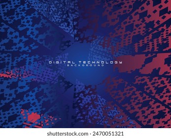 Abstract technology unique pattern futuristic digital concept with lighting square elements glowing particles on dark blue background. Digital world vector illustration.