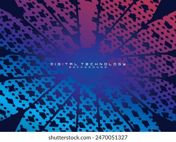 Abstract technology unique pattern futuristic digital concept with lighting square elements glowing particles on dark blue background. Digital world vector illustration.