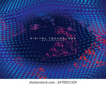 Abstractas concepto digital futurista de patrón único de tecnología con Elementos cuadrados de iluminación que brillan partículas sobre fondo azul oscuro. Ilustración vectorial digital del mundo.